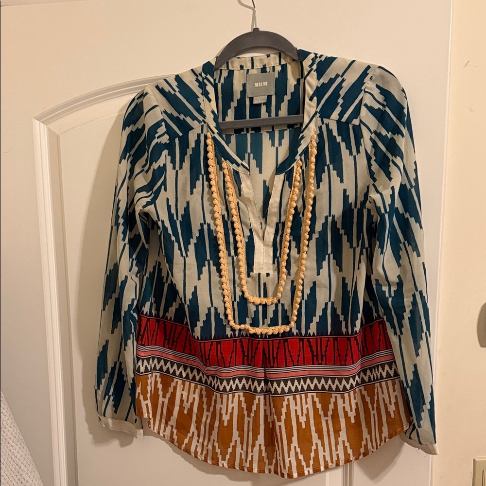 Maeve Blue and Red Patterned Blouse